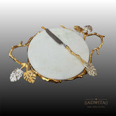 Palm Leaf Branch Marble Top Cake Stand